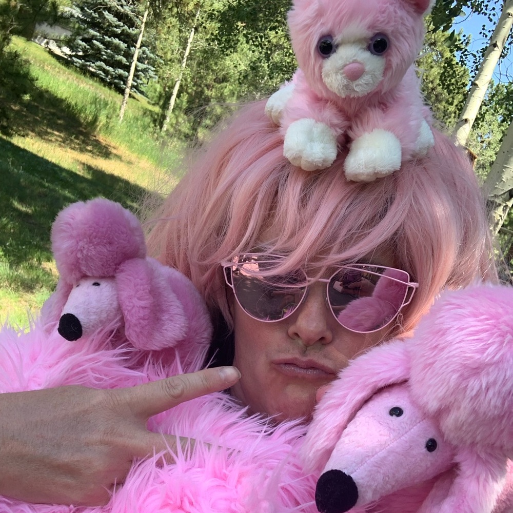 Pastel pink wig with clip on ponytails